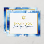 BAR MITZVAH bedankt gouden ster blauw waterverf (Voorkant / Achterkant)