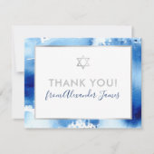 BAR MITZVAH bedankt zilveren ster blauw waterverf (Voorkant)