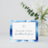 BAR MITZVAH bedankt zilveren ster blauw waterverf (Staand voorkant)