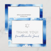 BAR MITZVAH bedankt zilveren ster blauw waterverf (Voorkant / Achterkant)