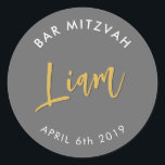 BAR MITZVAH bepleit modern grijs goud Ronde Sticker<br><div class="desc">door een kat massard Sticker-zegel voor de Bar Mitzvah van uw kind - gebruik als envelopzegels of als gunst om de receptie op te kleden.</div>