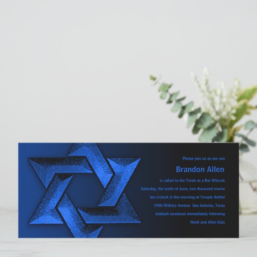 Bar Mitzvah Black en Blue Star van David Kaart (Staand voorkant)