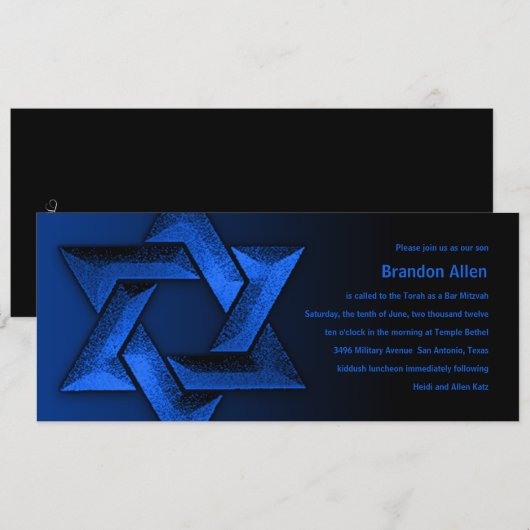 Bar Mitzvah Black en Blue Star van David Kaart (Voorkant / Achterkant)