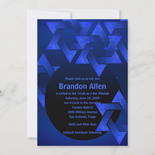 Bar Mitzvah Black en Blue Star van David Kaart (Voorkant)