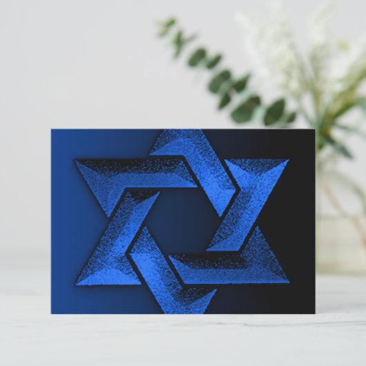 Bar Mitzvah Black en Blue Star van David RSVP (Staand voorkant)