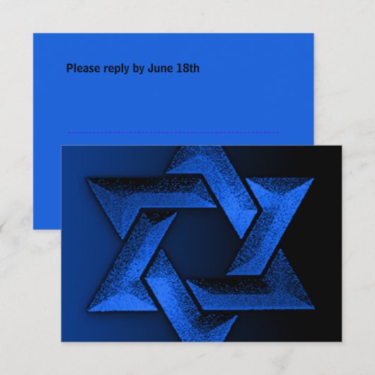 Bar Mitzvah Black en Blue Star van David RSVP (Voorkant / Achterkant)