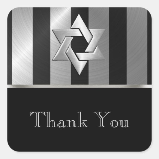 Bar Mitzvah Black en Silver Stripe Star van David Vierkante Sticker (Voorkant)