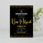 Bar Mitzvah Black Modern Script Stylish Real Gold Folie Uitnodiging (Staand Voorkant)