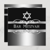 Bar Mitzvah Black Silver Metal Boy 2 Kaart (Voorkant / Achterkant)