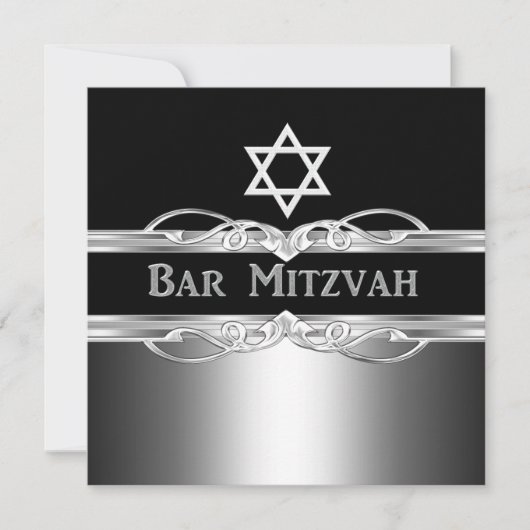 Bar Mitzvah Black Silver Metal Boy 2 Kaart (Voorkant)