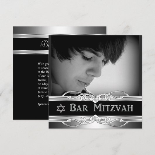 Bar Mitzvah Black Silver Metal Man 2 Kaart (Voorkant / Achterkant)