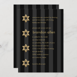 Bar Mitzvah Black Stripe Gold Star Kaart