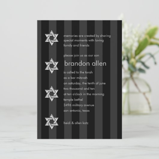 Bar Mitzvah Black Stripe Silver Star Kaart (Staand voorkant)