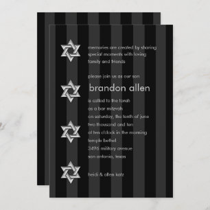 Bar Mitzvah Black Stripe Silver Star Kaart