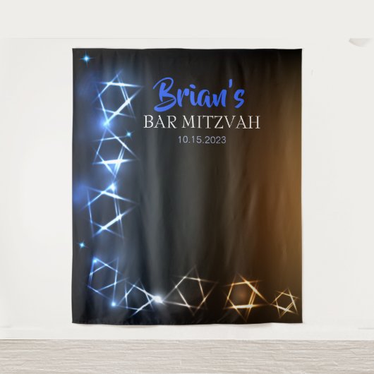 Bar Mitzvah Blau Foto Booth Feest Achtergrond Zwar Wandkleed (Voorkant)