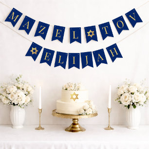Bar Mitzvah Blau Mazel Tov Jongensnaam 6 Letters Vlaggetjes