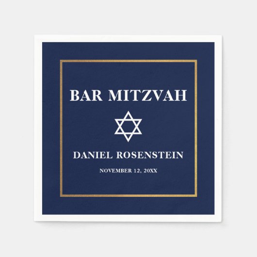 Bar Mitzvah Blauw en Goud Servet (Voorkant)