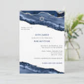 Bar Mitzvah Blauw en Zilveren Agaat Border Modern Kaart (Staand voorkant)