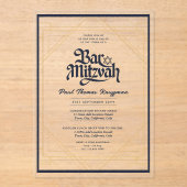 BAR MITZVAH Blauw Goud Elegant Helder Minimalist Acryl Uitnodigingen (Voorkant)