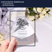 BAR MITZVAH Blauw Goud Elegant Helder Minimalist Acryl Uitnodigingen