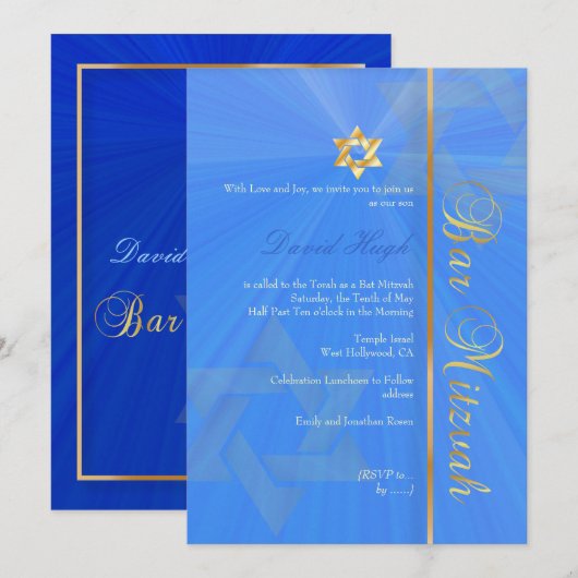 Bar Mitzvah/blauw/goud Kaart (Voorkant / Achterkant)
