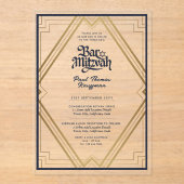 BAR MITZVAH Blauw Goud Luxe Minimalist Acryl Uitnodigingen (Voorkant)