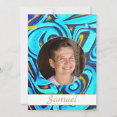 Bar Mitzvah Blauw Moderne Fotoster van David Kaart (Achterkant)