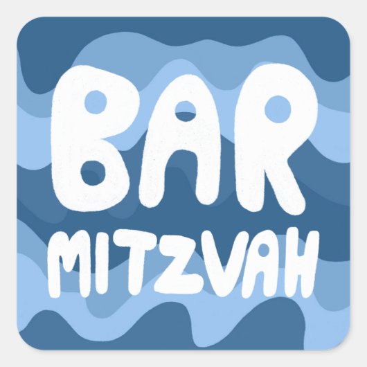 BAR MITZVAH  Blauw Wavy Stripes Vierkante Sticker (Voorkant)