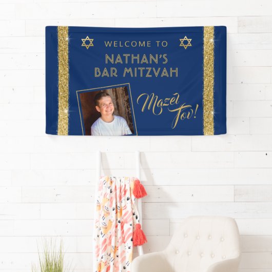 Bar Mitzvah Blauw Welkom Mazel Tov Banner (Insitu)