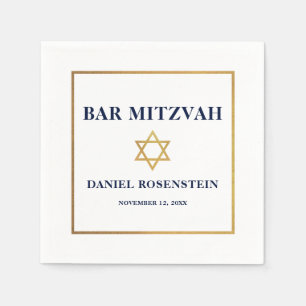 Bar Mitzvah Blauw Wit Goud Servet