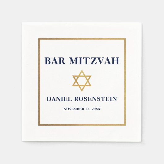 Bar Mitzvah Blauw Wit Goud Servet (Voorkant)