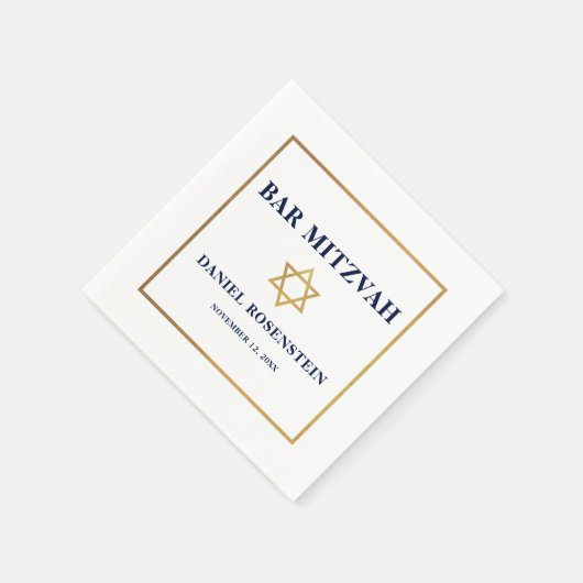 Bar Mitzvah Blauw Wit Goud Servet (Hoek)