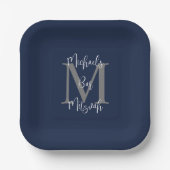 Bar Mitzvah Blauw Wit Grijs Naam Monogram Papieren Bordje (Voorkant)