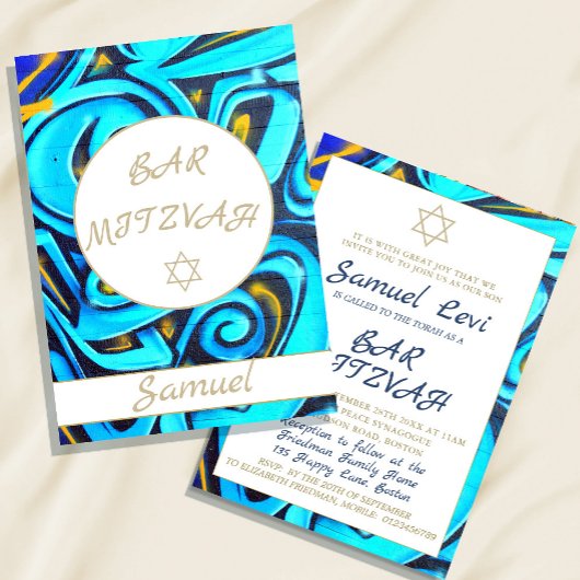 Bar Mitzvah Blauwe Ster van David Joodse Uitnodigi Kaart