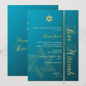 Bar Mitzvah/blauwgroen blauw/goud Kaart (Voorkant / Achterkant)