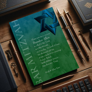 Bar Mitzvah Blauwgroen Blue Star van David Ombre Kaart