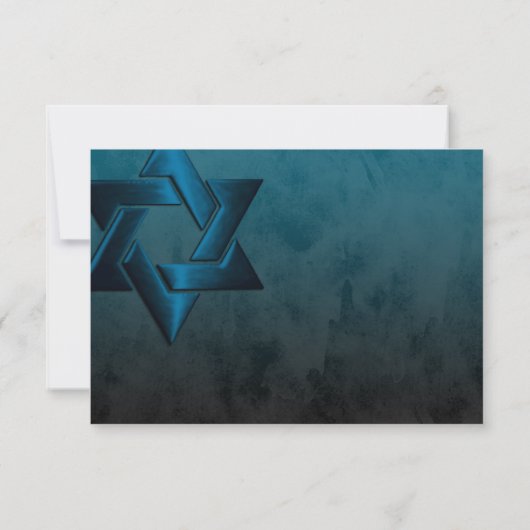 Bar Mitzvah Blauwgroen Blue Star van David Ombre RSVP Kaartje (Achterkant)