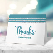 Bar Mitzvah Blauwgroen Zilver Tallit Script Modern Bedankkaart