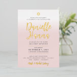 BAR MITZVAH bleek roze goud Danielle Hanna Folie Uitnodiging<br><div class="desc">door kat massard >> WWW.SIMPLYSWEETPAPERIE.COM<< kenmerkt echte glanzende goudfolie voor de namen en andere details. Ik hou van het ontwerp, maar ik zou graag een aantal veranderingen zien - een ander kleurenschema, product, een foto toevoegen of aangepast voor een andere gelegenheid - geen zorgen nemen contact met me op, kat@simplysweetPAPERIE.com...</div>