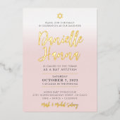 BAR MITZVAH bleek roze goud Danielle Hanna Folie Uitnodiging (Voorkant)
