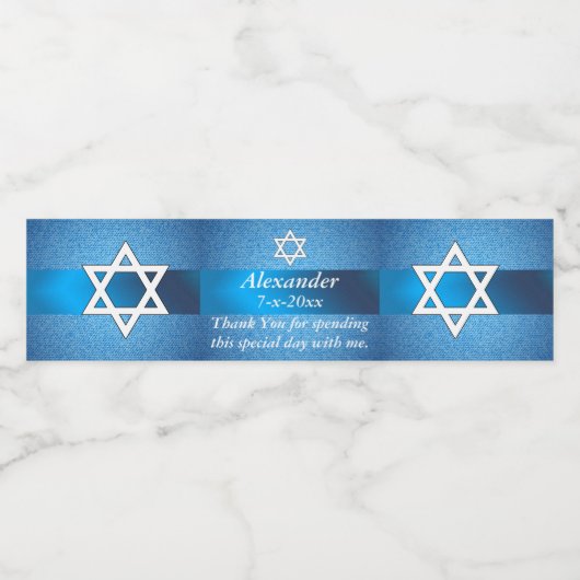 Bar Mitzvah, Blue Denim, Star of David, Custom Waterfles Etiket (Enkel label)