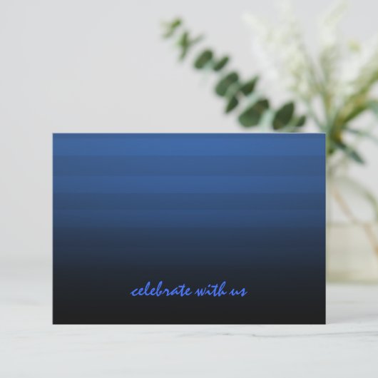 Bar Mitzvah Blue en Black Horizontal Stripe RSVP Kaartje (Staand voorkant)