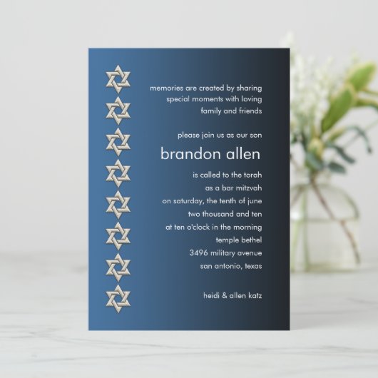 Bar Mitzvah Blue en Black Kaart (Staand voorkant)