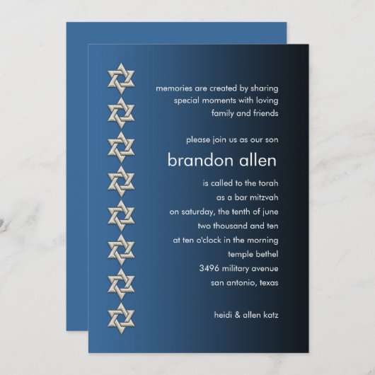 Bar Mitzvah Blue en Black Kaart (Voorkant / Achterkant)