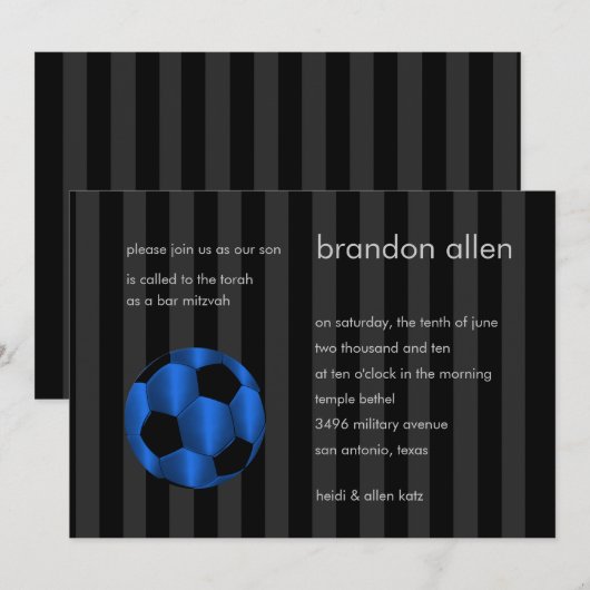 Bar Mitzvah Blue en Black Voetbal Kaart (Voorkant / Achterkant)