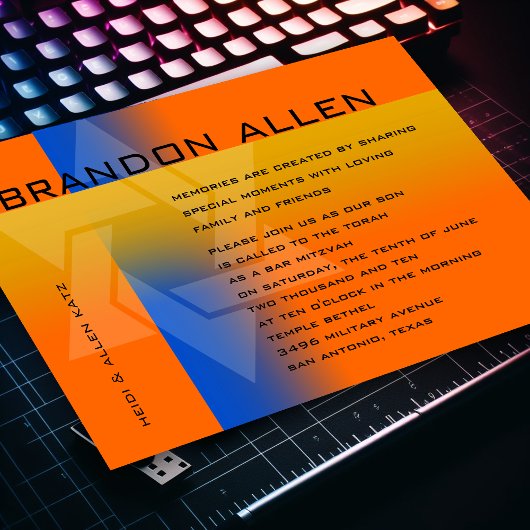 Bar Mitzvah Blue en geel op elke kleur Kaart