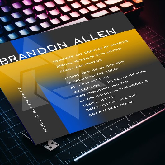 Bar Mitzvah Blue en geel op elke kleur Kaart