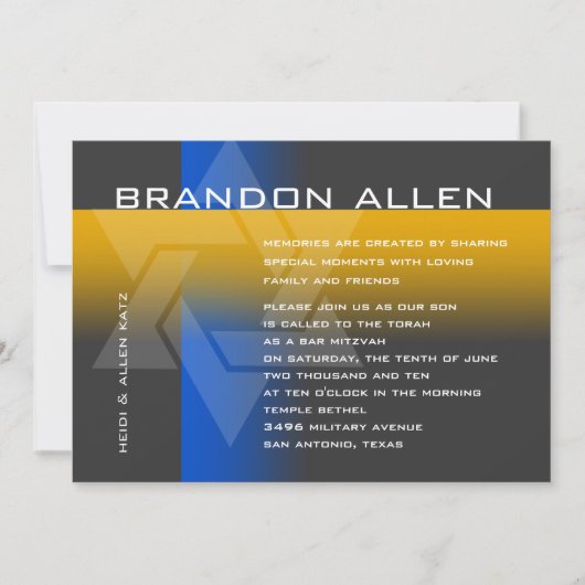 Bar Mitzvah Blue en geel op elke kleur Kaart (Voorkant)