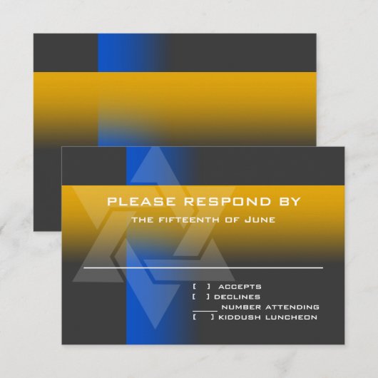 Bar Mitzvah Blue en geel op elke kleur RSVP Kaartje (Voorkant / Achterkant)