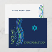 Bar Mitzvah Blue en Green Information Card Informatiekaartje (Voorkant / Achterkant)